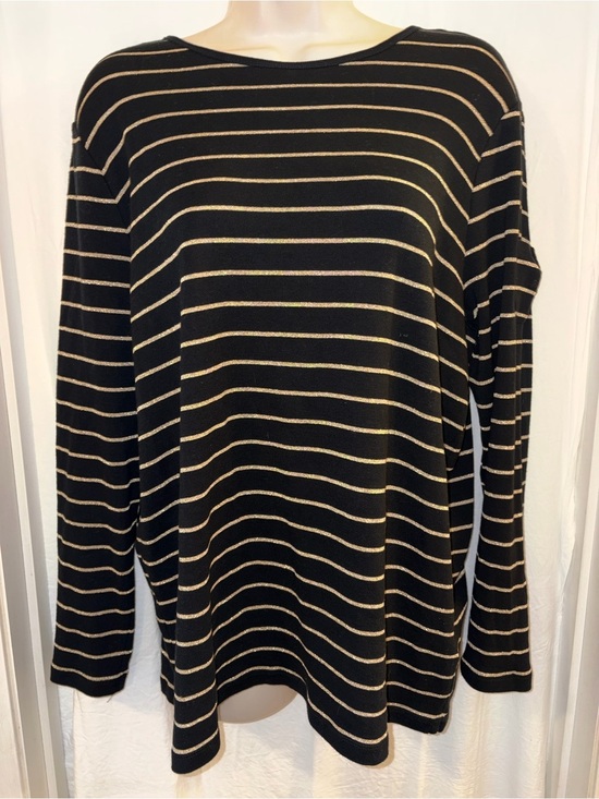 Lauren Ralph Lauren Tops - Lauren Ralph Lauren 90% cotton Black & Gold Striped Long Sleeve Top LIKE NEW
